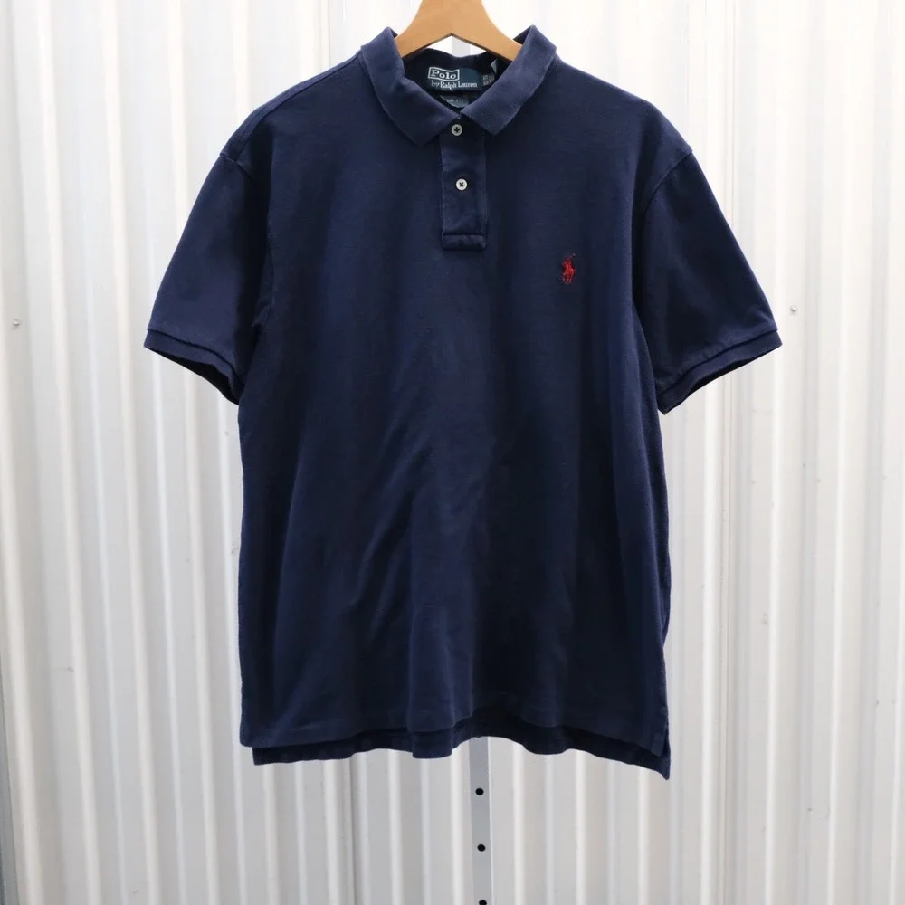 Polo Ralph Lauren Polo Shirt Men XL Navy Blue Slim Fit Short Sleeve Cotton